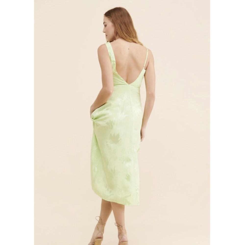 For Love & Lemons Llana Satin Midi Dress Green Size M - Picture 2 of 11